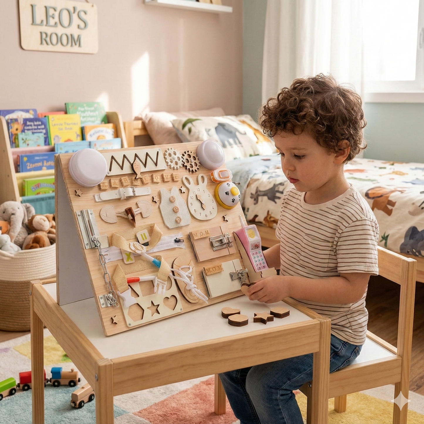 Montessori Busy Board Unlocking Puzzle (Wooden Tabletop Learning Game)