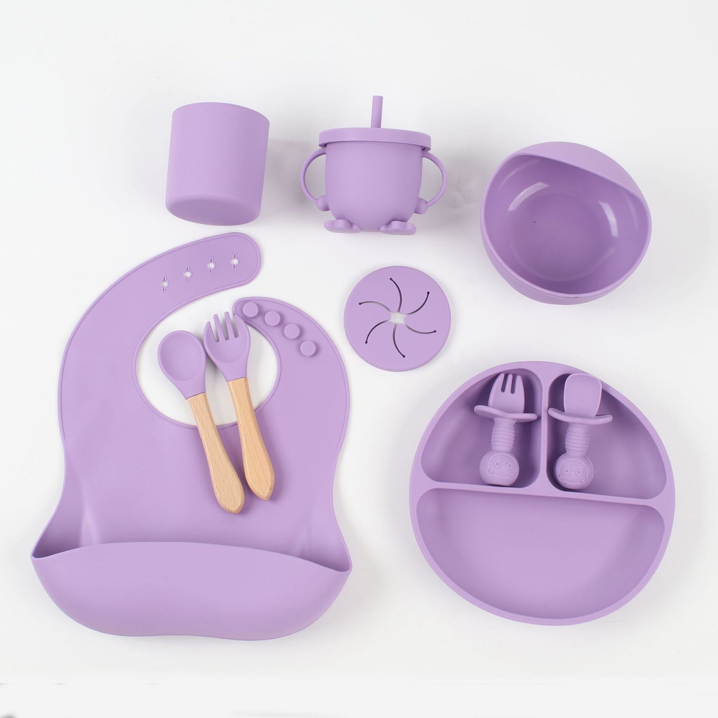 10-Piece Silicone Baby Feeding Set (Plate + Bib + Straw Cup + Utensils)