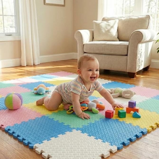 Interlocking Foam Floor Mat Tiles (Thick, Baby Crawling Play Mat)