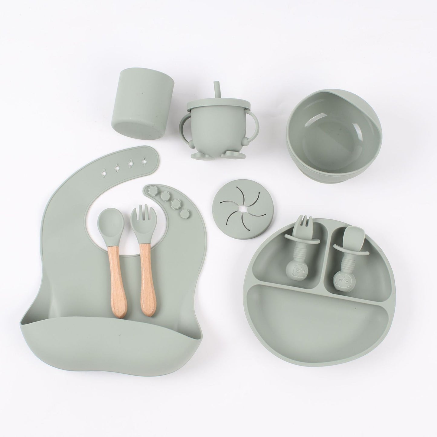 10-Piece Silicone Baby Feeding Set (Plate + Bib + Straw Cup + Utensils)