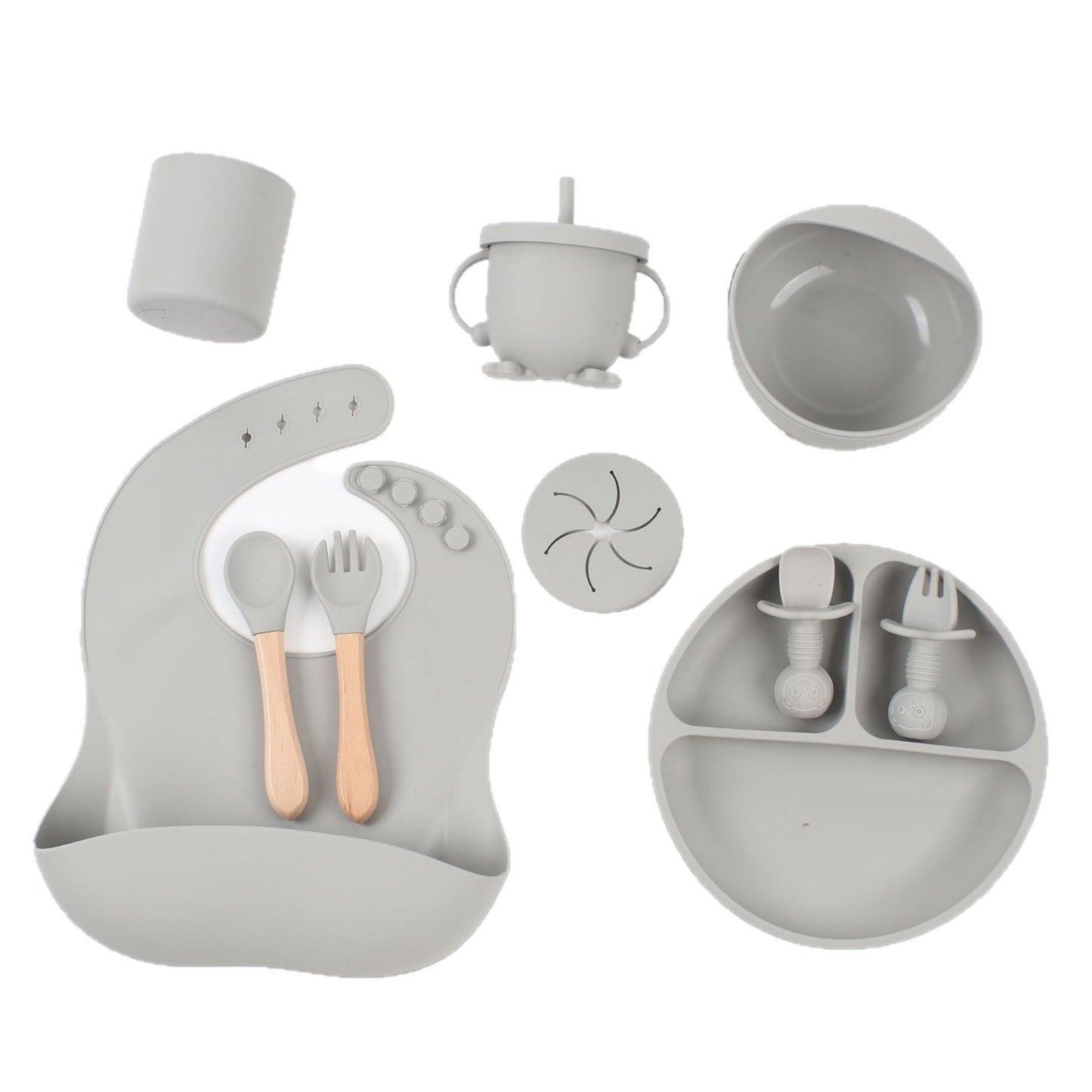 10-Piece Silicone Baby Feeding Set (Plate + Bib + Straw Cup + Utensils)