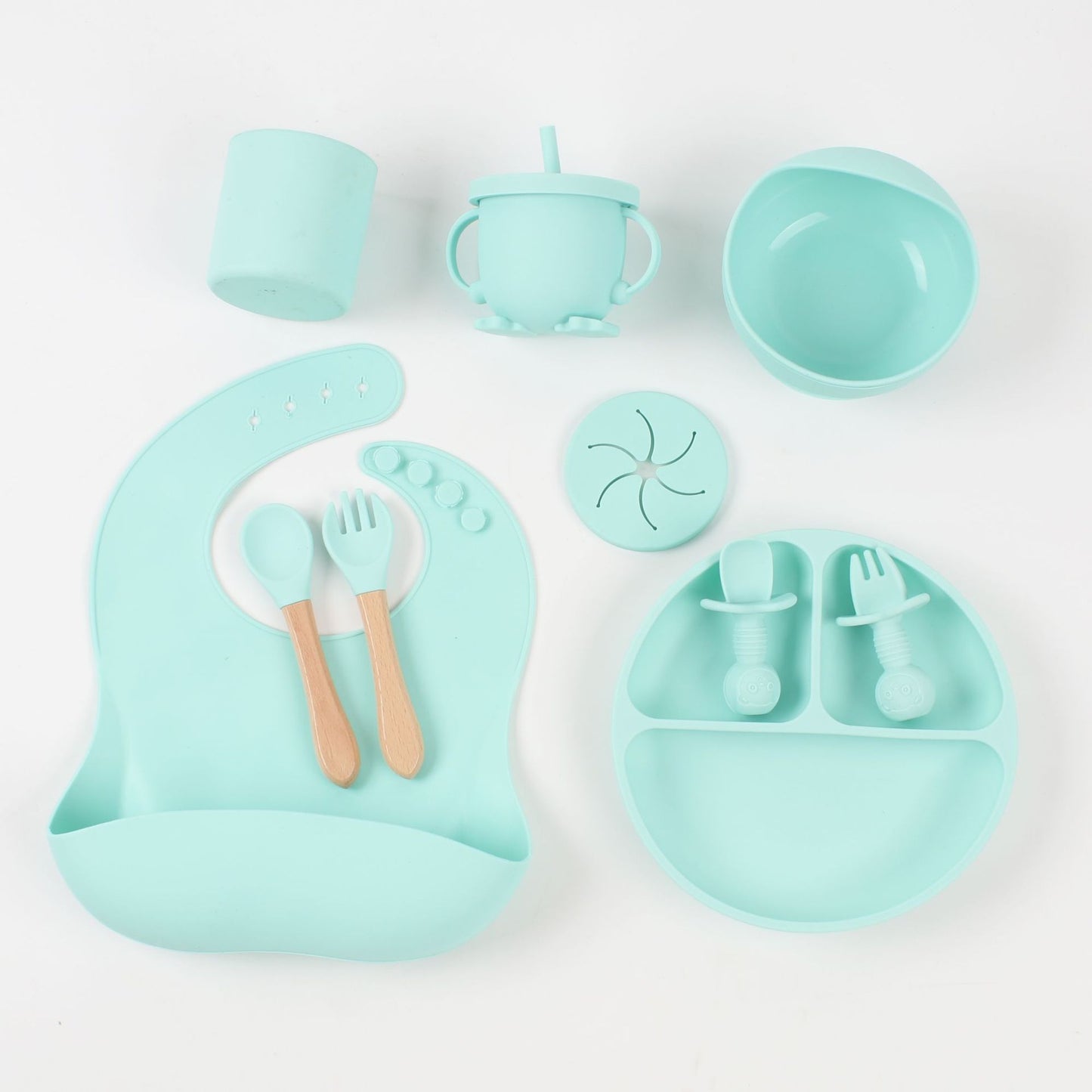 10-Piece Silicone Baby Feeding Set (Plate + Bib + Straw Cup + Utensils)