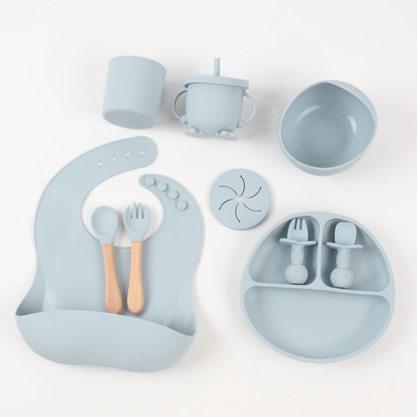 10-Piece Silicone Baby Feeding Set (Plate + Bib + Straw Cup + Utensils)