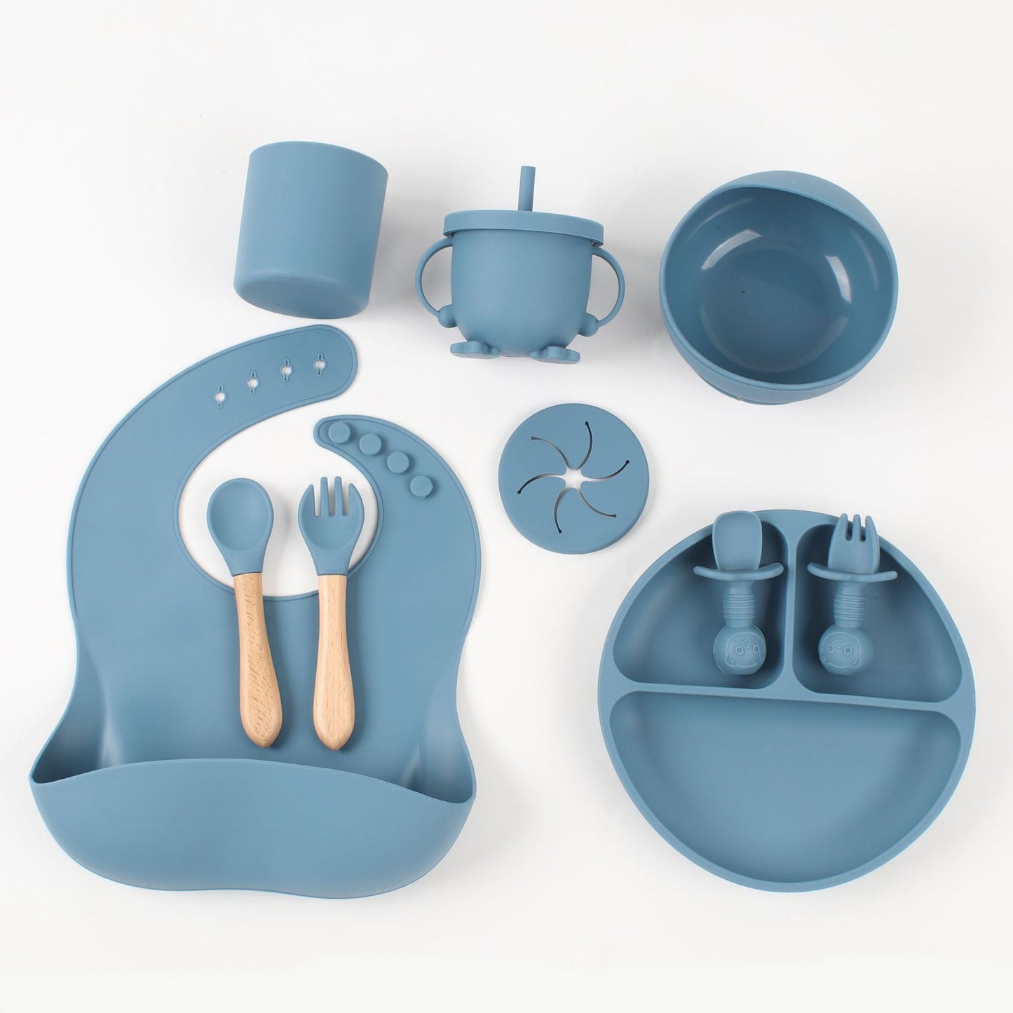 10-Piece Silicone Baby Feeding Set (Plate + Bib + Straw Cup + Utensils)