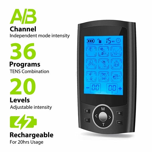 TENS Unit Muscle Stimulator – 36 Modes, Dual Channel | Advanced Pain Relief & Muscle Recovery
